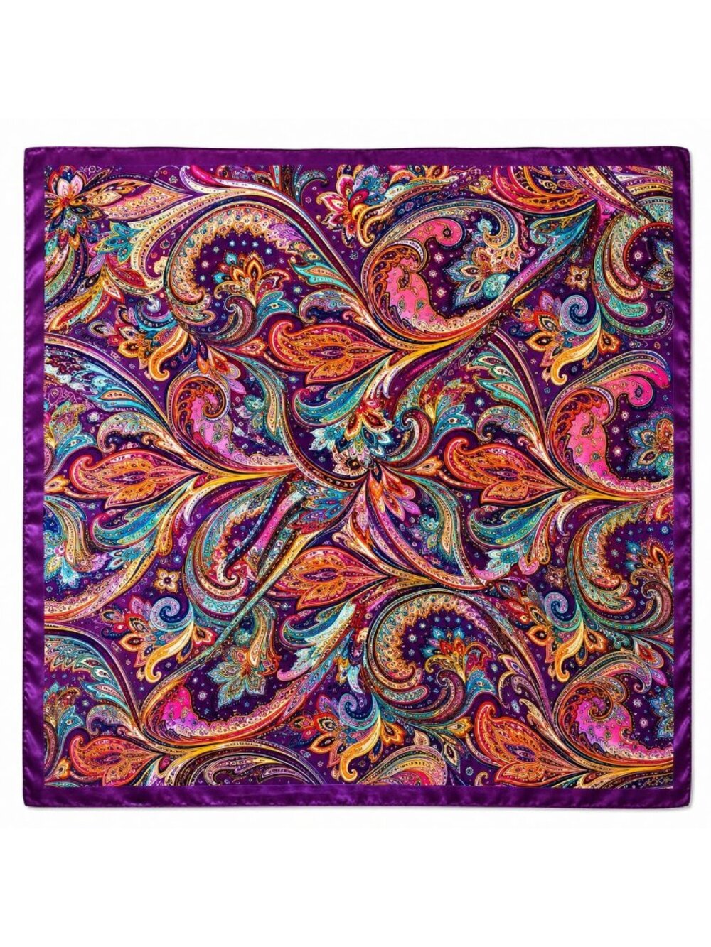Purple Multicolor Paisley Wild Rag Scarf 35x35 Satin Western Cowgirl Cowboy